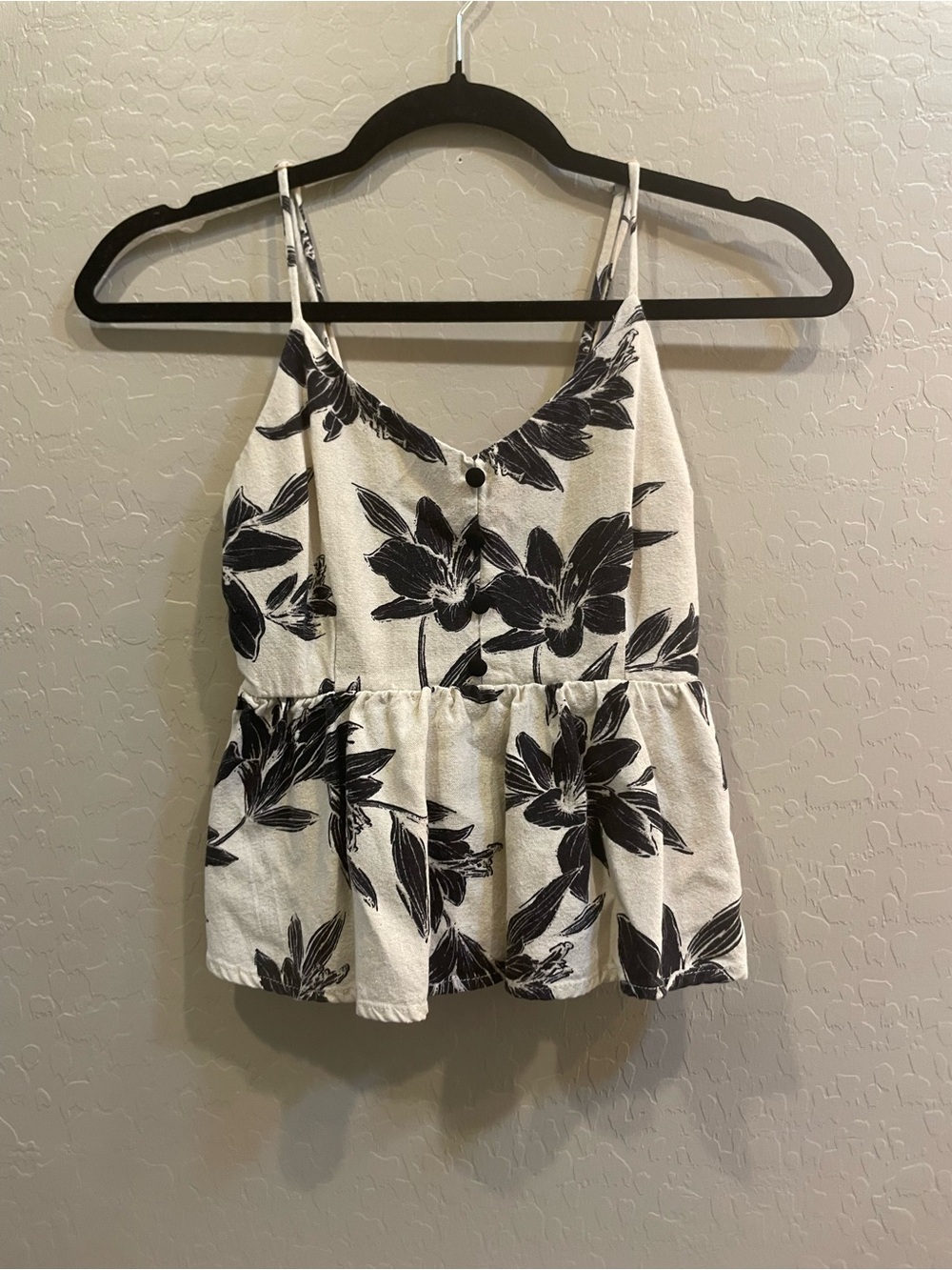 Monteau Black and White Floral Peplum Cami